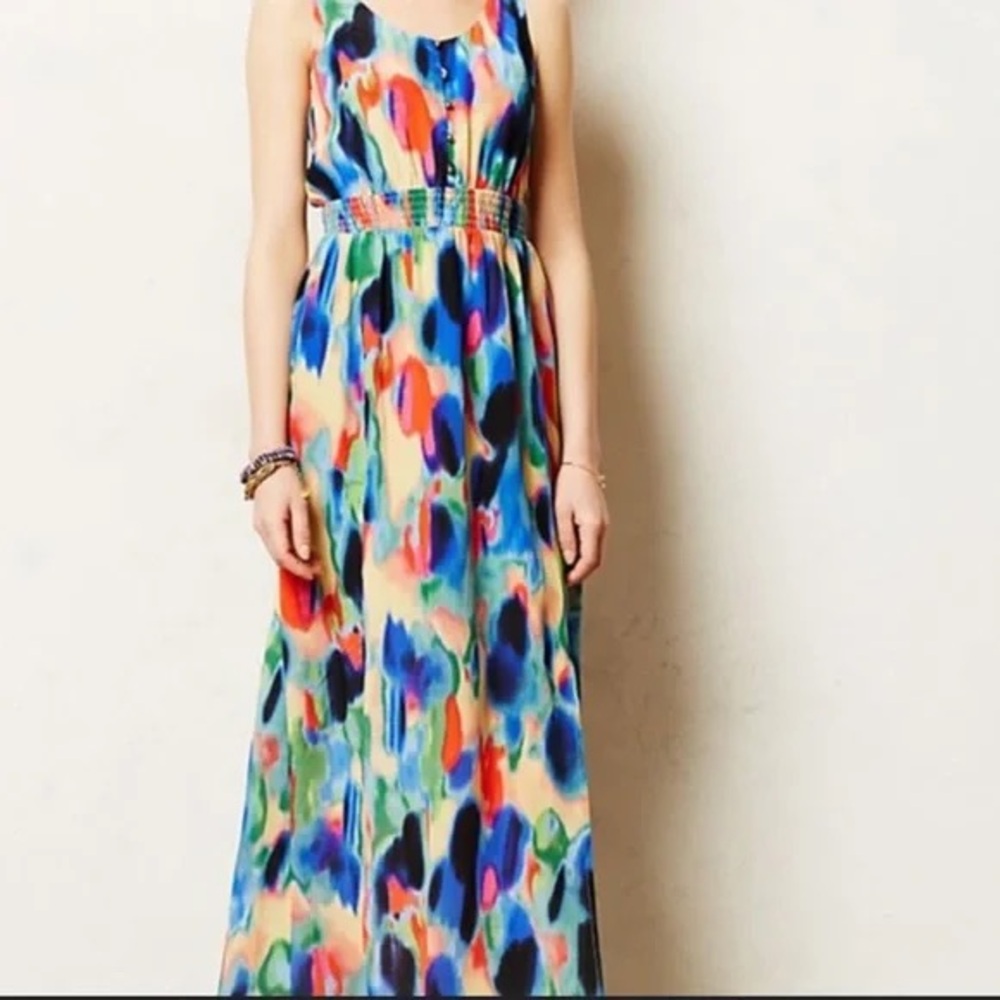 Anthropologie Maeve Aloisia Watercolor Maxi Dress Size 12